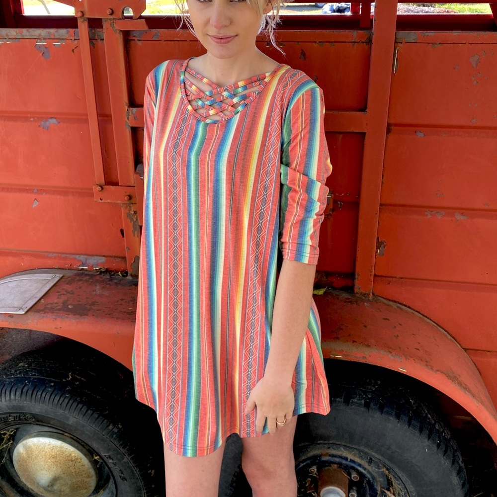 Red Serape Western Boho Dress NWT 😍 - Picture 2 of 3